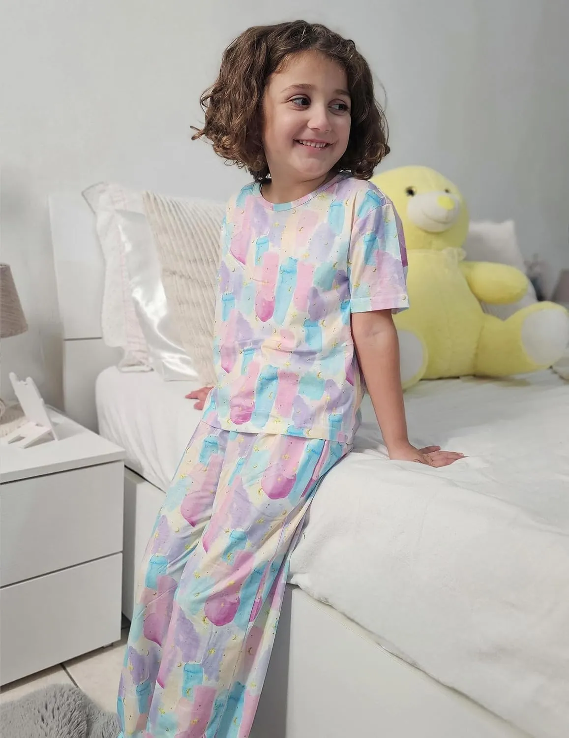 Arshiner Girls Pajama Set 3 Piece Short Sleeve Sleepwear Soft Cute Pjs Outfits