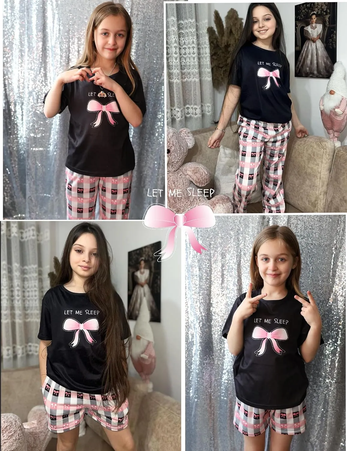 Arshiner Girls Pajama Set 3 Piece Short Sleeve Sleepwear Soft Cute Pjs Outfits