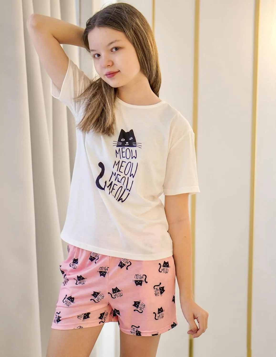 Arshiner Girls Pajama Set 3 Piece Short Sleeve Sleepwear Soft Cute Pjs Outfits