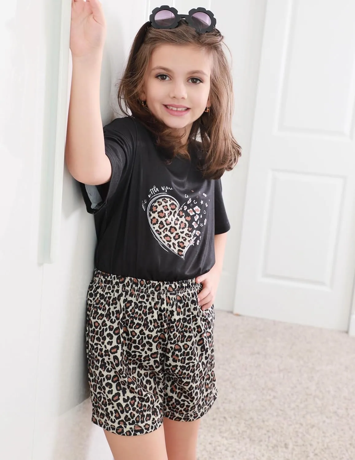 Arshiner Girls Pajama Set 3 Piece Short Sleeve Sleepwear Soft Cute Pjs Outfits