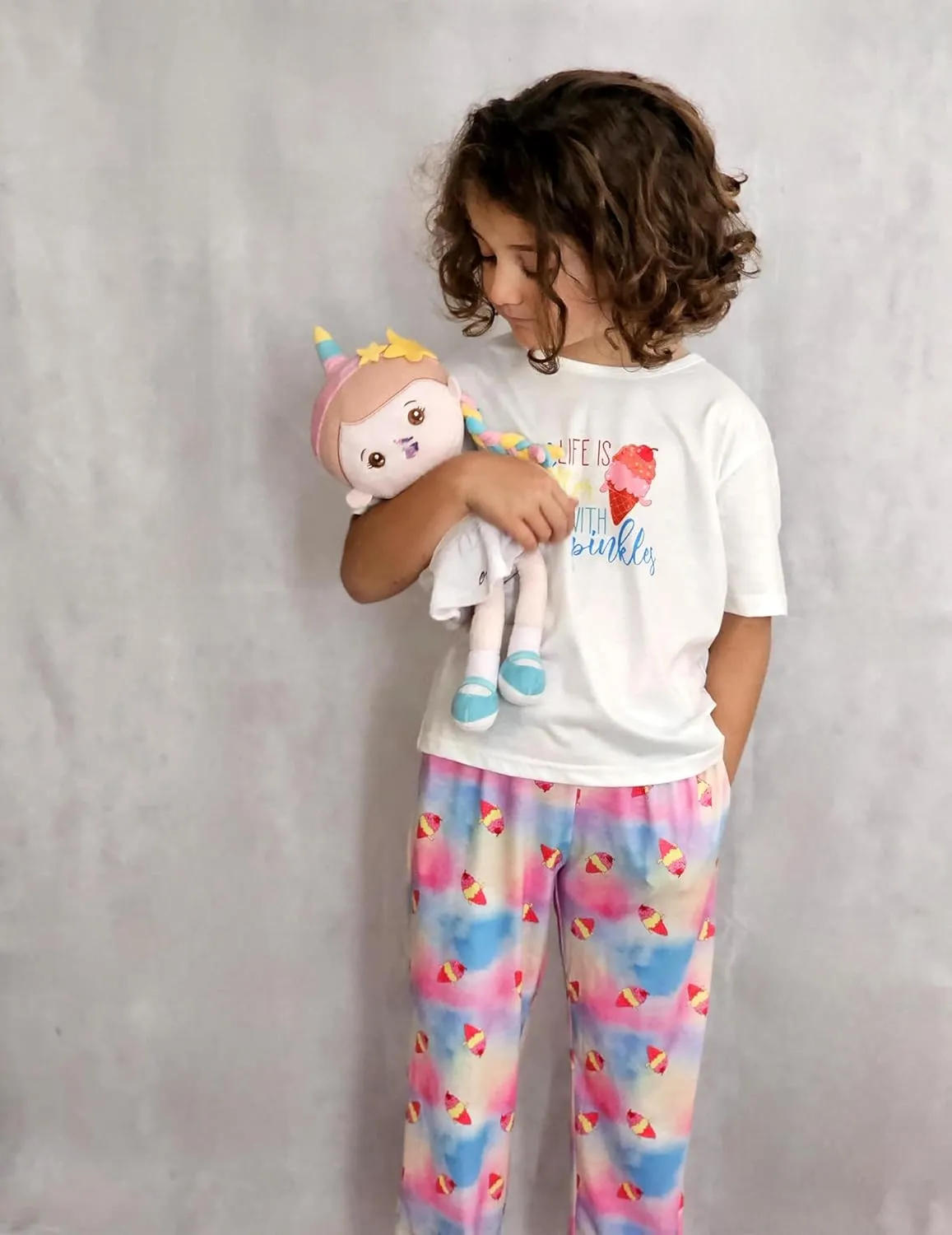 Arshiner Girls Pajama Set 3 Piece Short Sleeve Sleepwear Soft Cute Pjs Outfits