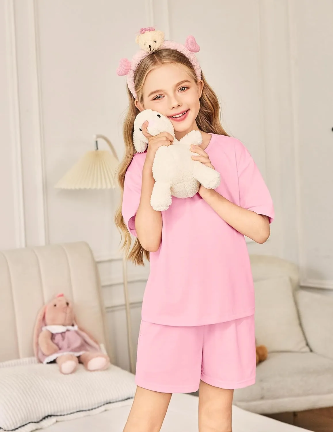Arshiner Girls Pajama Set 3 Piece Short Sleeve Sleepwear Soft Cute Pjs Outfits
