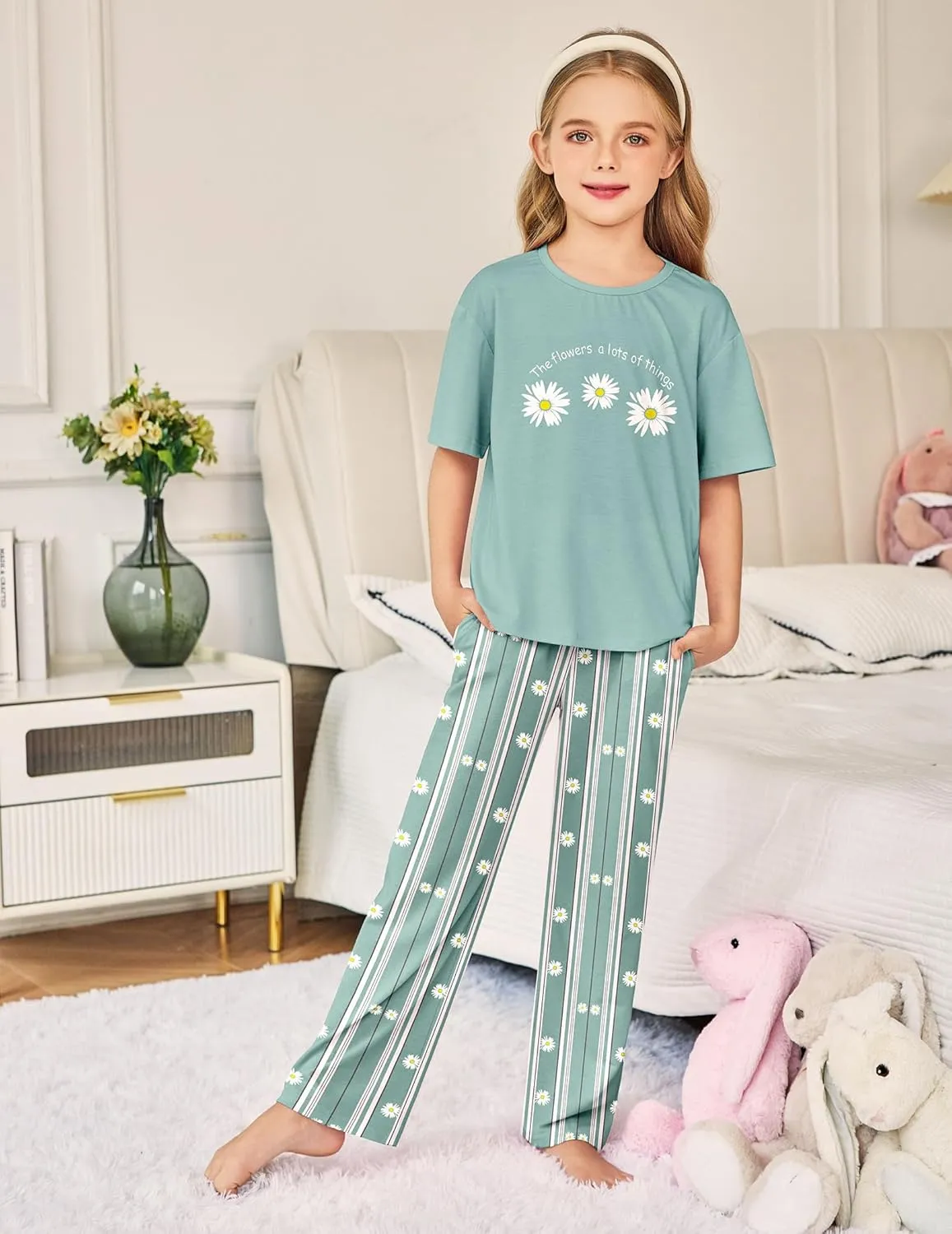 Arshiner Girls Pajama Set 3 Piece Short Sleeve Sleepwear Soft Cute Pjs Outfits