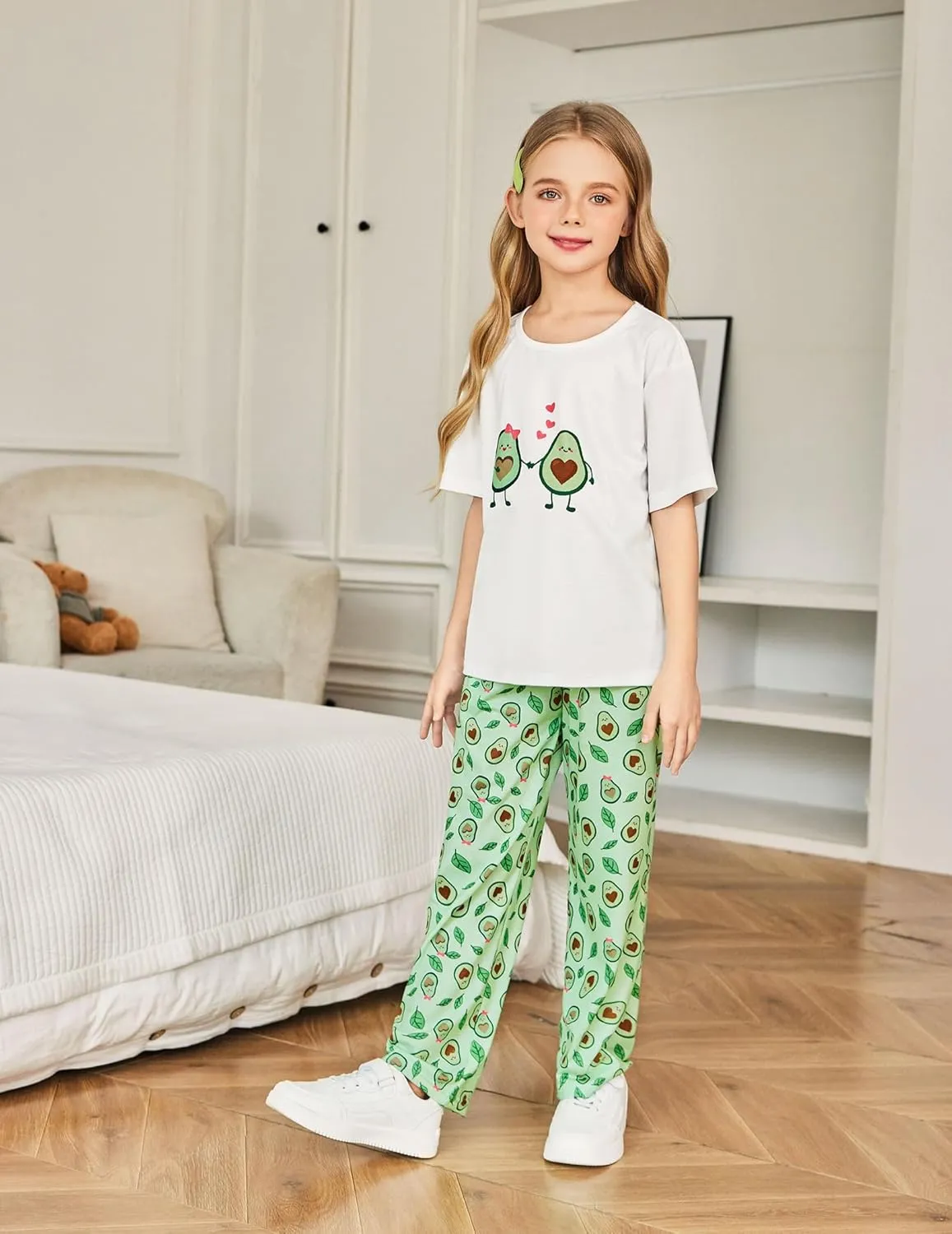 Arshiner Girls Pajama Set 3 Piece Short Sleeve Sleepwear Soft Cute Pjs Outfits