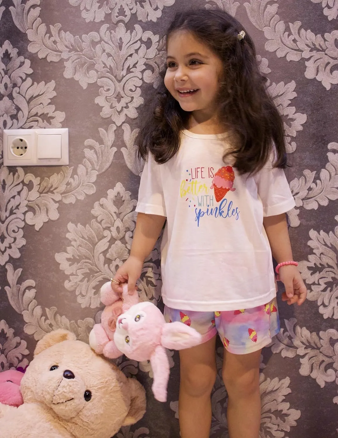 Arshiner Girls Pajama Set 3 Piece Short Sleeve Sleepwear Soft Cute Pjs Outfits