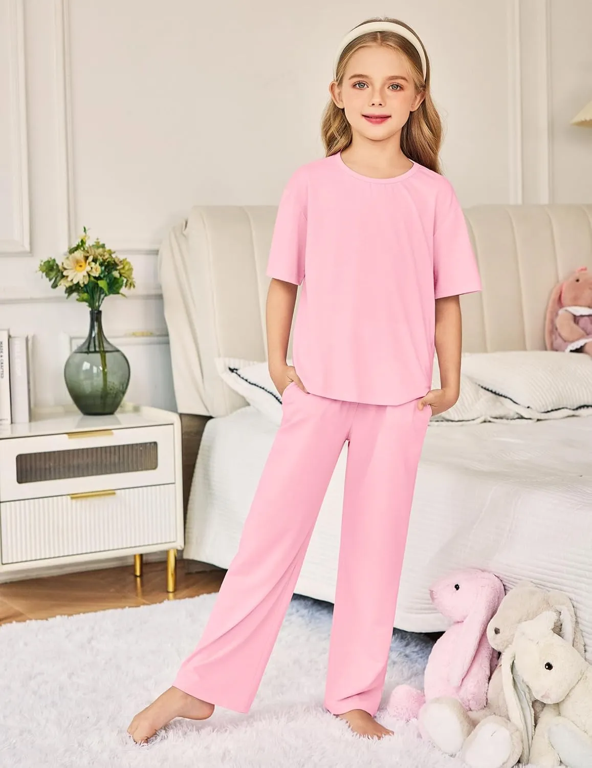 Arshiner Girls Pajama Set 3 Piece Short Sleeve Sleepwear Soft Cute Pjs Outfits