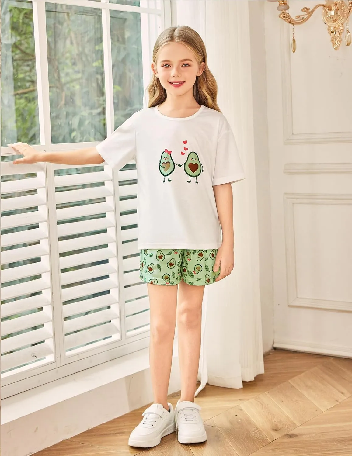 Arshiner Girls Pajama Set 3 Piece Short Sleeve Sleepwear Soft Cute Pjs Outfits