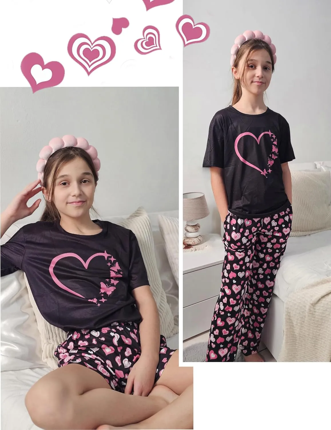 Arshiner Girls Pajama Set 3 Piece Short Sleeve Sleepwear Soft Cute Pjs Outfits