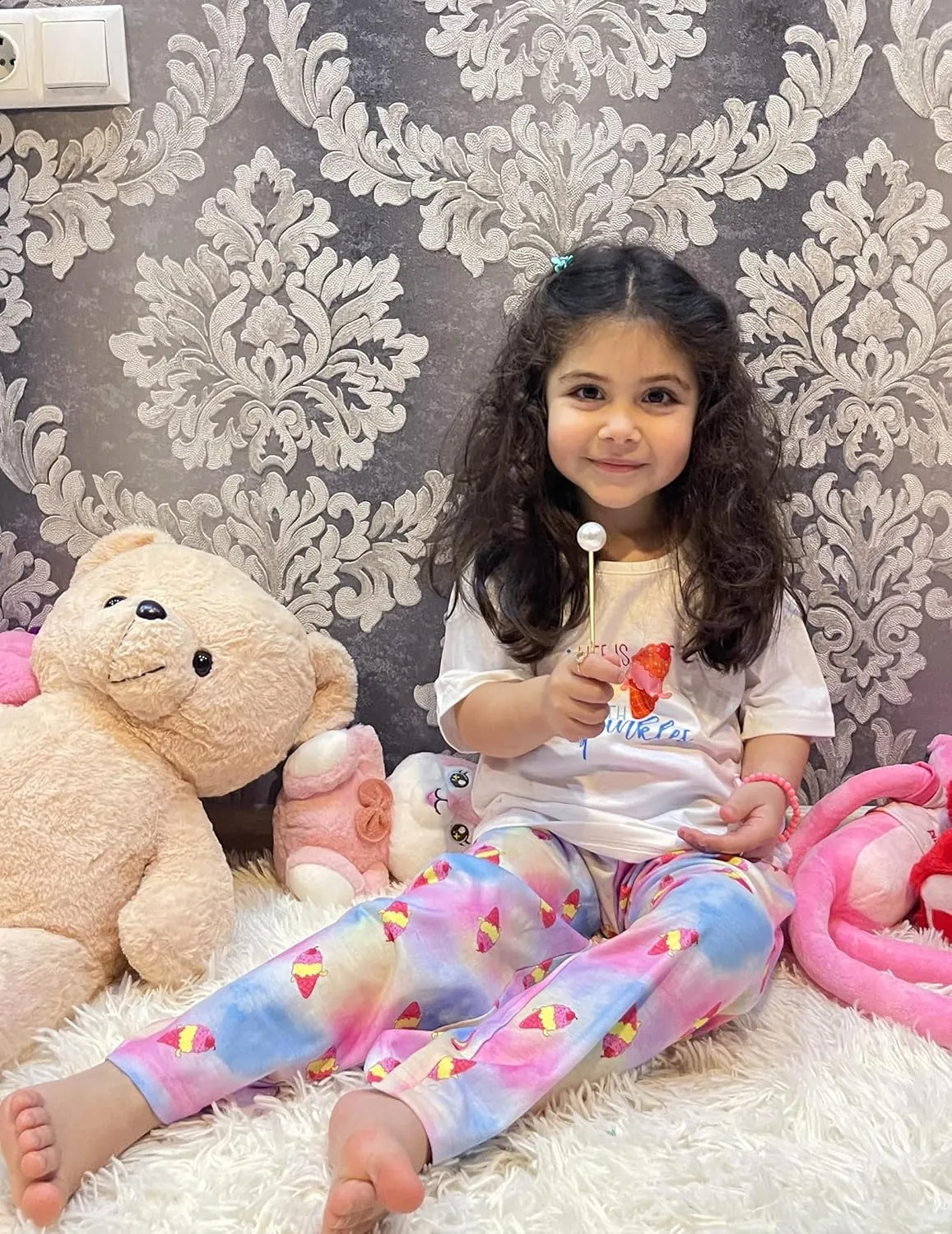 Arshiner Girls Pajama Set 3 Piece Short Sleeve Sleepwear Soft Cute Pjs Outfits