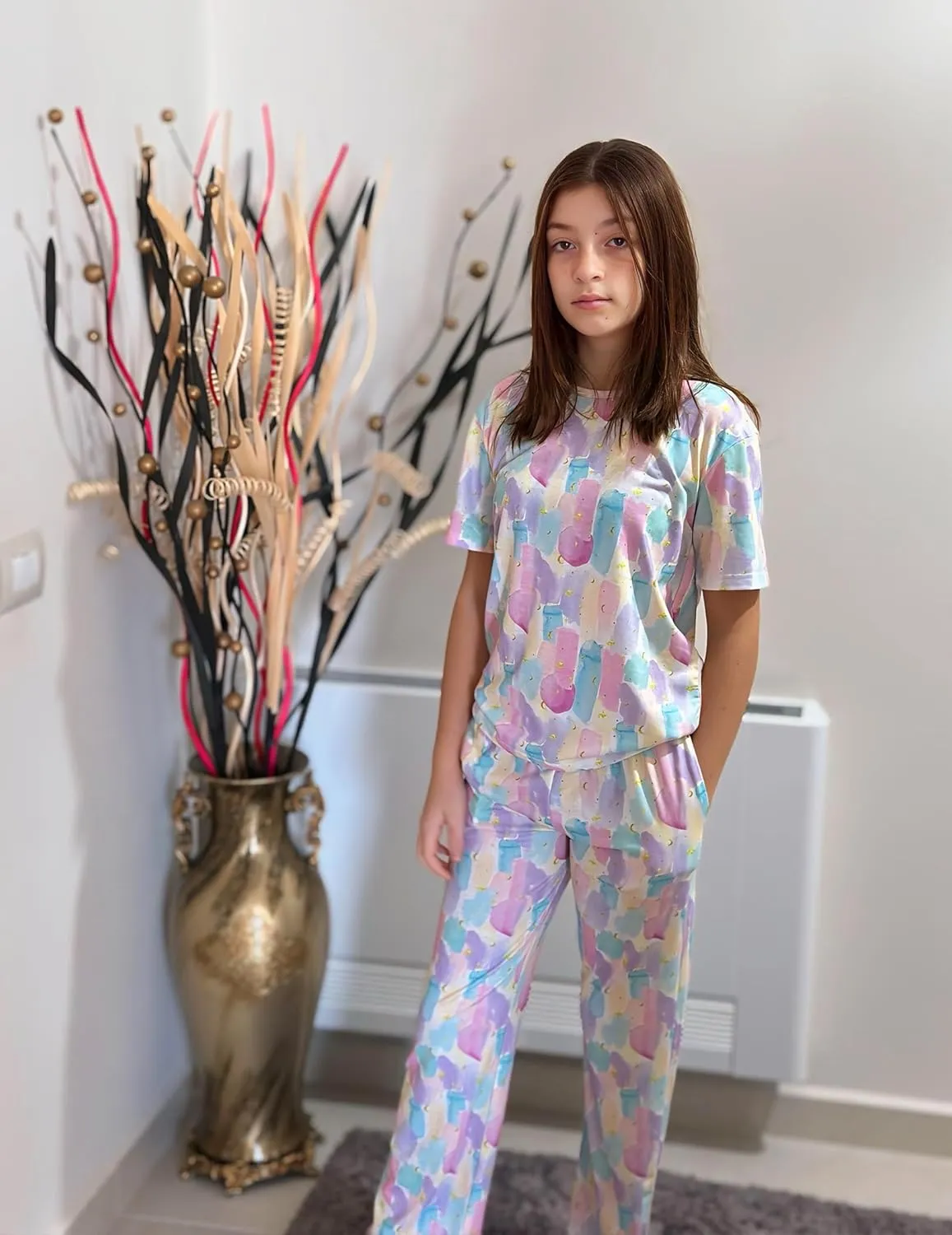 Arshiner Girls Pajama Set 3 Piece Short Sleeve Sleepwear Soft Cute Pjs Outfits