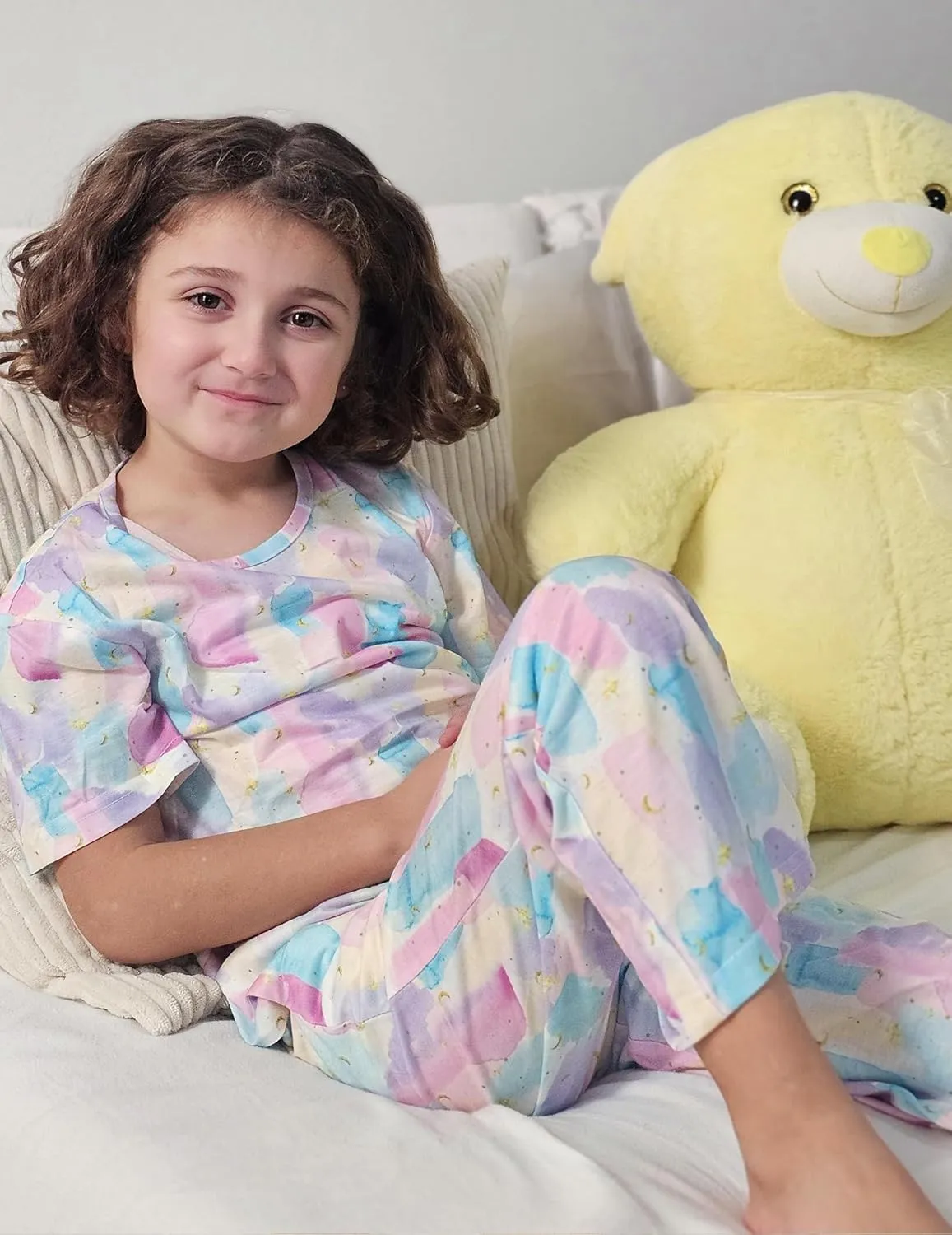 Arshiner Girls Pajama Set 3 Piece Short Sleeve Sleepwear Soft Cute Pjs Outfits