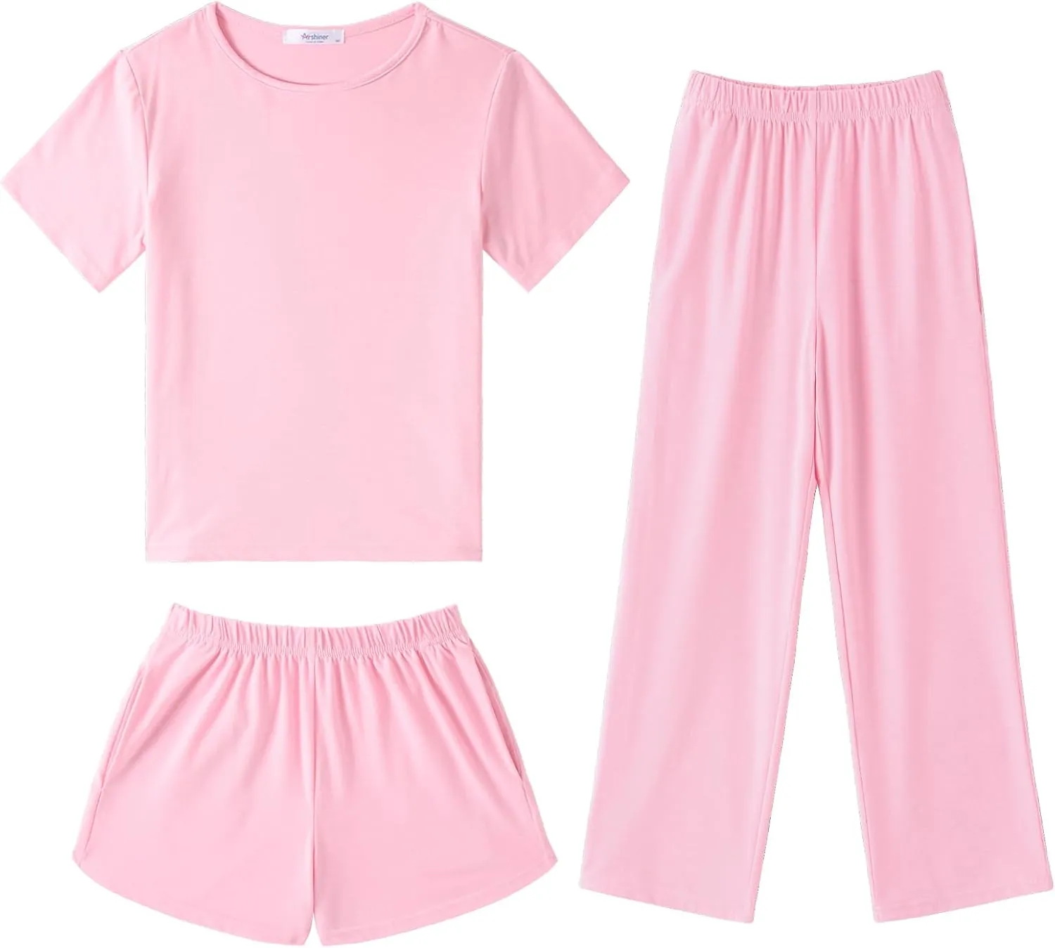 Arshiner Girls Pajama Set 3 Piece Short Sleeve Sleepwear Soft Cute Pjs Outfits