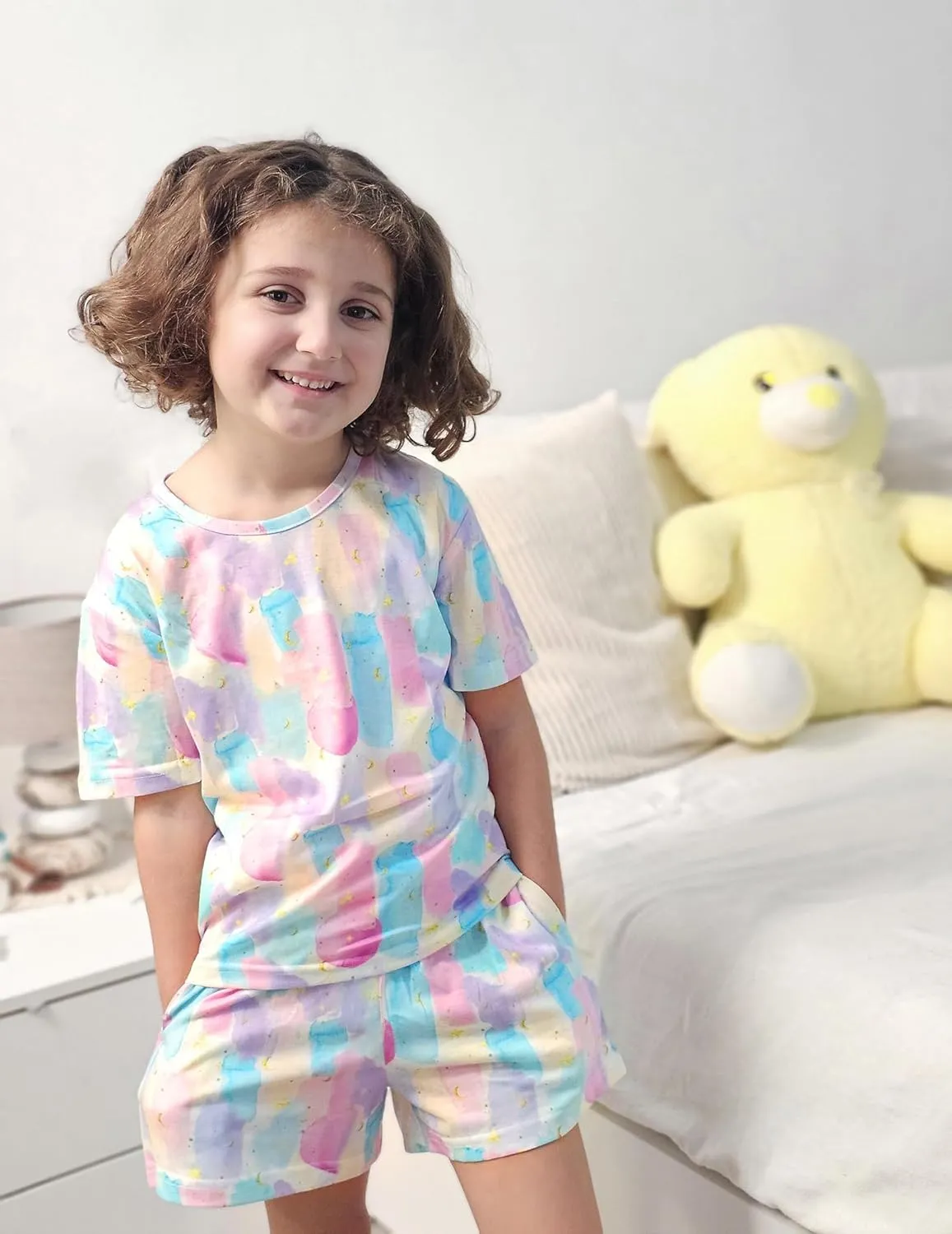 Arshiner Girls Pajama Set 3 Piece Short Sleeve Sleepwear Soft Cute Pjs Outfits