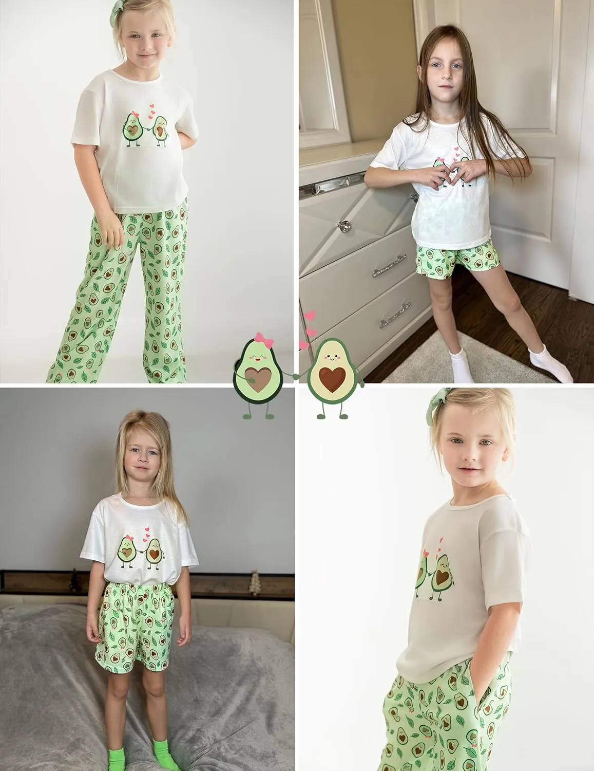 Arshiner Girls Pajama Set 3 Piece Short Sleeve Sleepwear Soft Cute Pjs Outfits