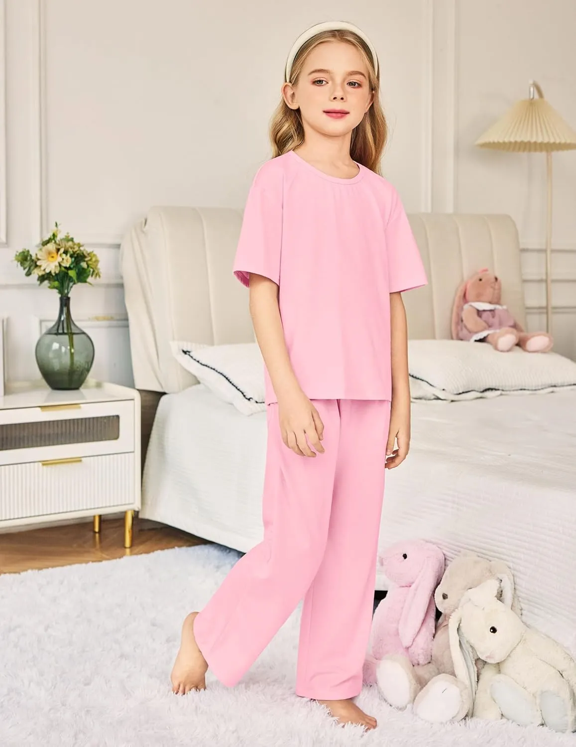Arshiner Girls Pajama Set 3 Piece Short Sleeve Sleepwear Soft Cute Pjs Outfits