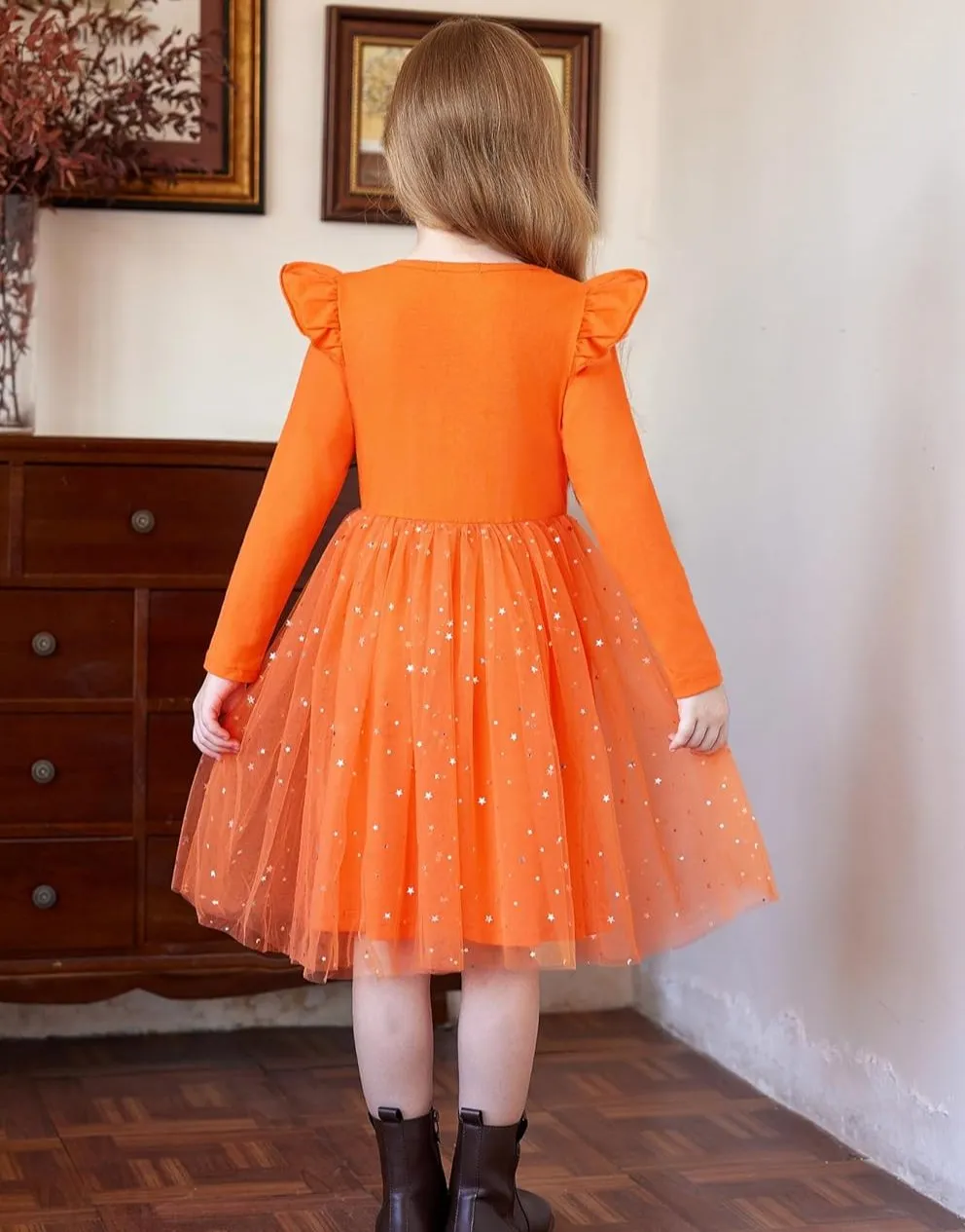 Arshiner Toddler Girls Tutu Dresses Long Sleeve Ruffle Fall Star Sequin Tulle Dress