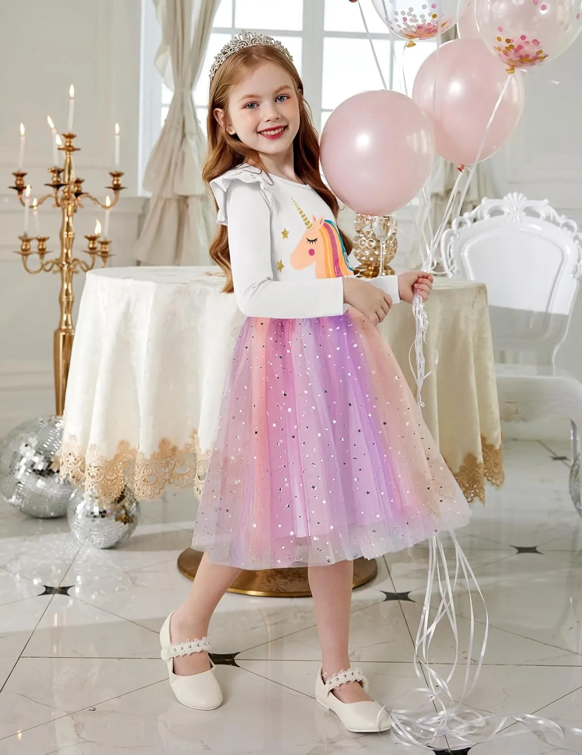 Arshiner Toddler Girls Tutu Dresses Long Sleeve Ruffle Fall Star Sequin Tulle Dress