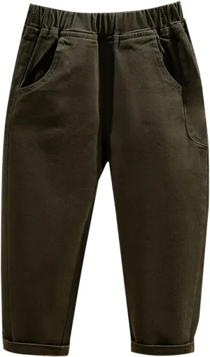 Baby Boys' and Toddler Chino Pants Elastic Waist School Pants Boys Uniform Pants Solid Color Casual Trousers