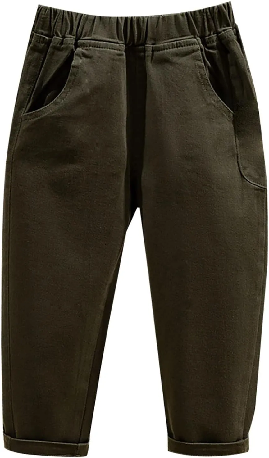 Baby Boys' and Toddler Chino Pants Elastic Waist School Pants Boys Uniform Pants Solid Color Casual Trousers