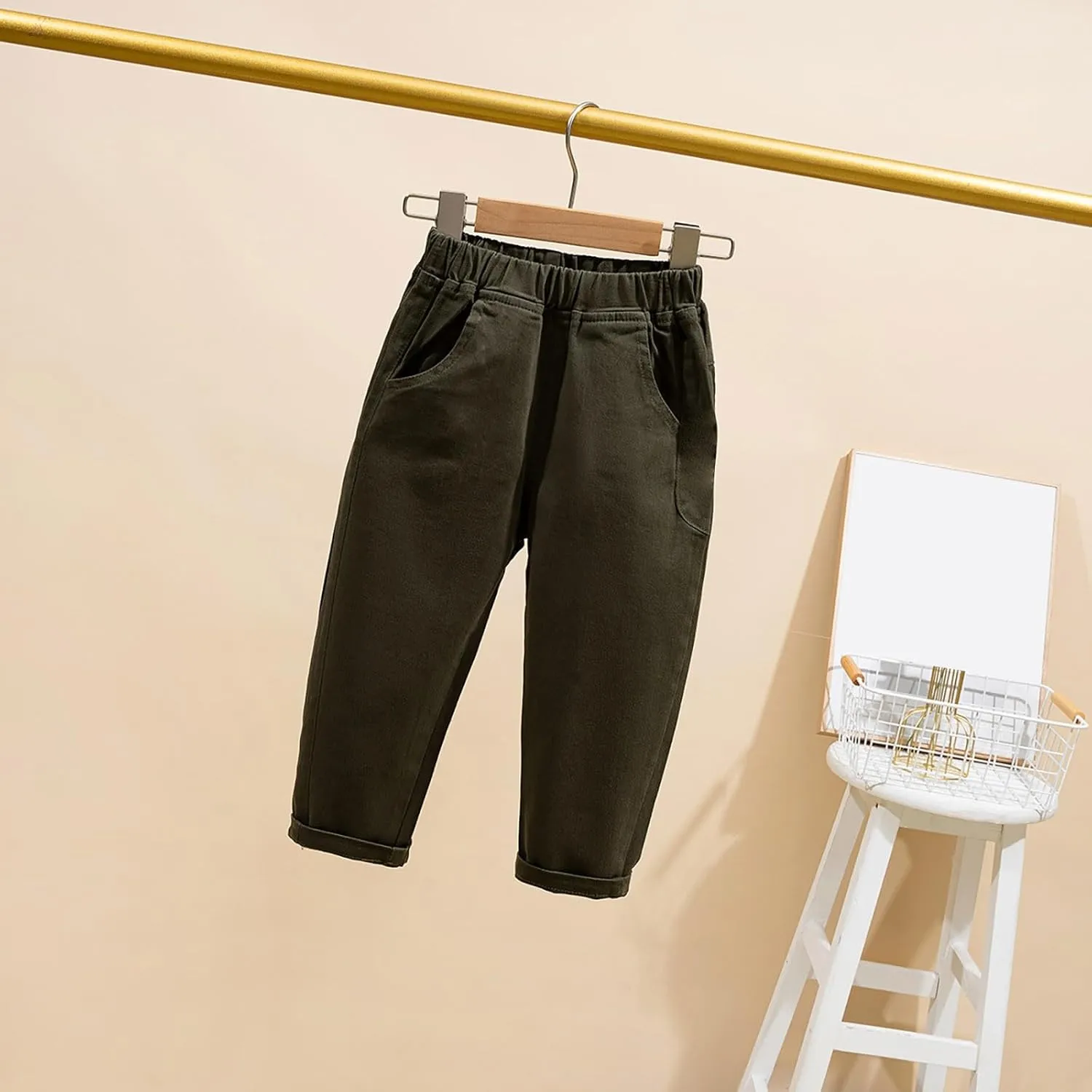 Baby Boys' and Toddler Chino Pants Elastic Waist School Pants Boys Uniform Pants Solid Color Casual Trousers