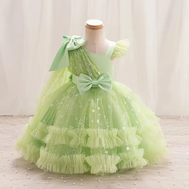 Baby Girl Elegant Bow Sequins Evening Party Dresses