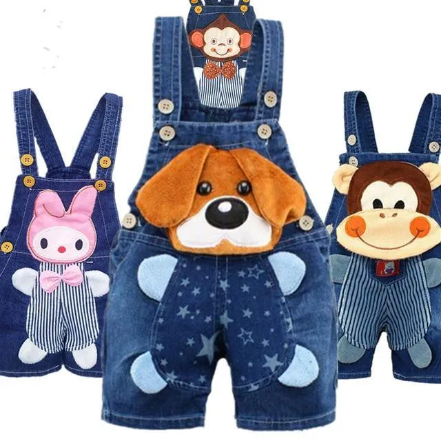 Baby Jeans Overall With Cute Animal Face