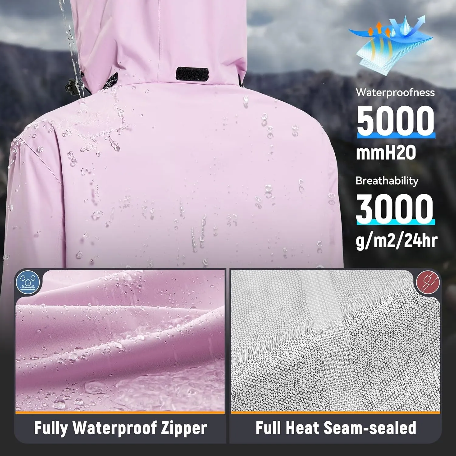 baleaf Women's Long Rain Coat Packable Waterproof Windbreaker Lightweight Cycling Jacket with Hood