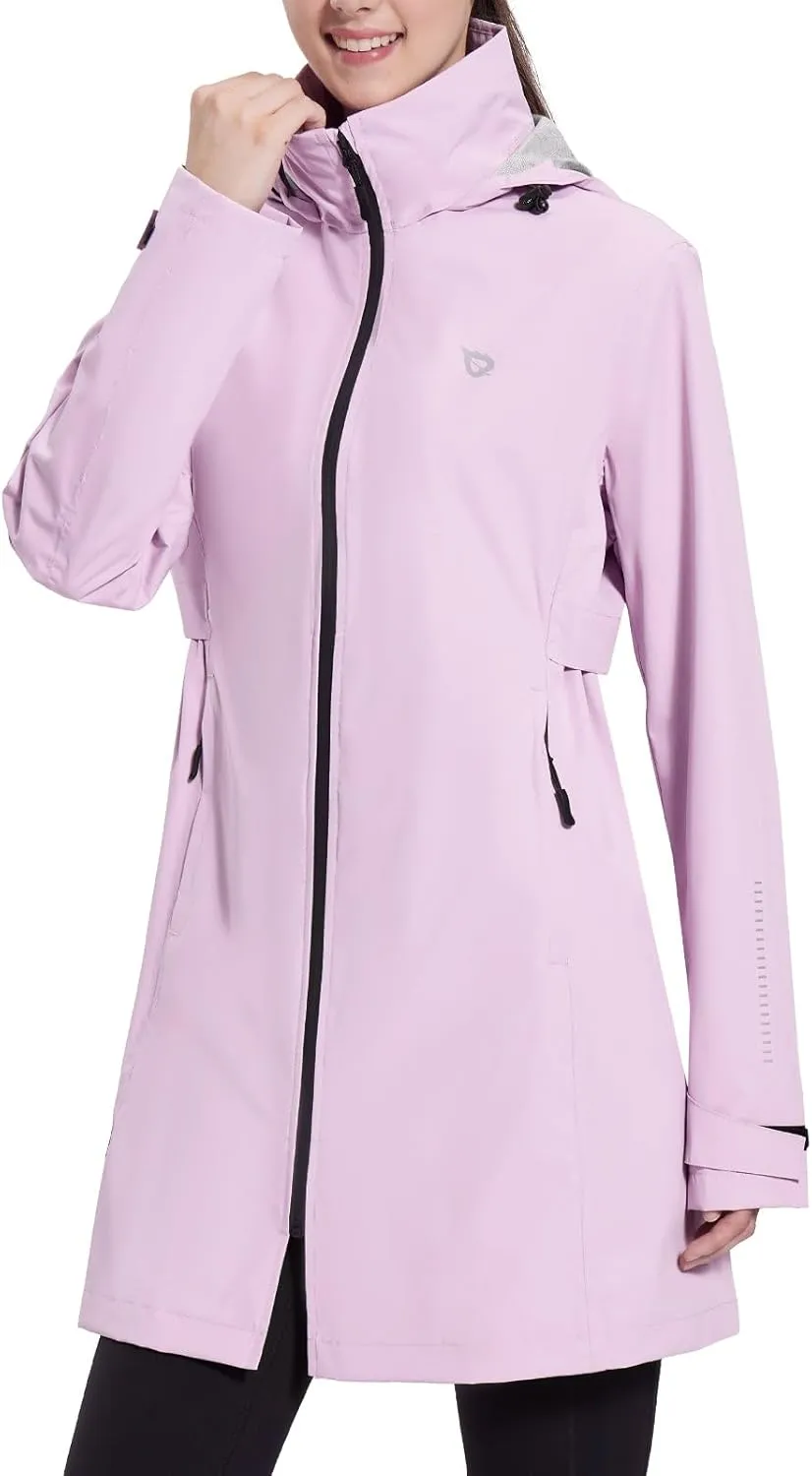 baleaf Women's Long Rain Coat Packable Waterproof Windbreaker Lightweight Cycling Jacket with Hood