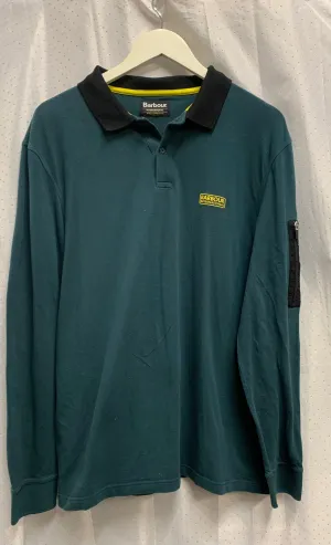 Barbour XL Dark Green Long Sleeved Polo With Pocket on Sleeve