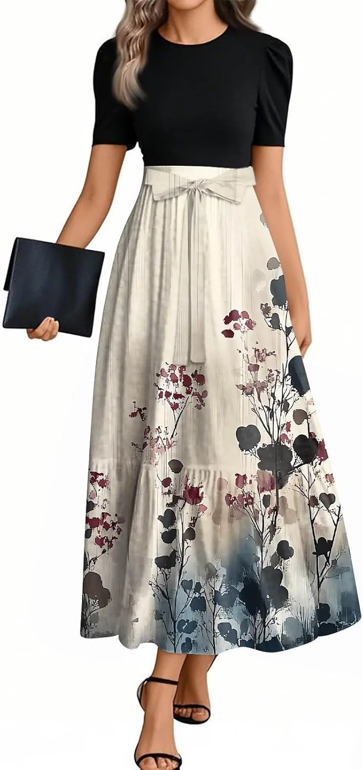 Beach Trendy Dresses for Women, 2025 Floral Print Maxi Jumpsuits for Women Spring Bow High Waisted Womens Romper