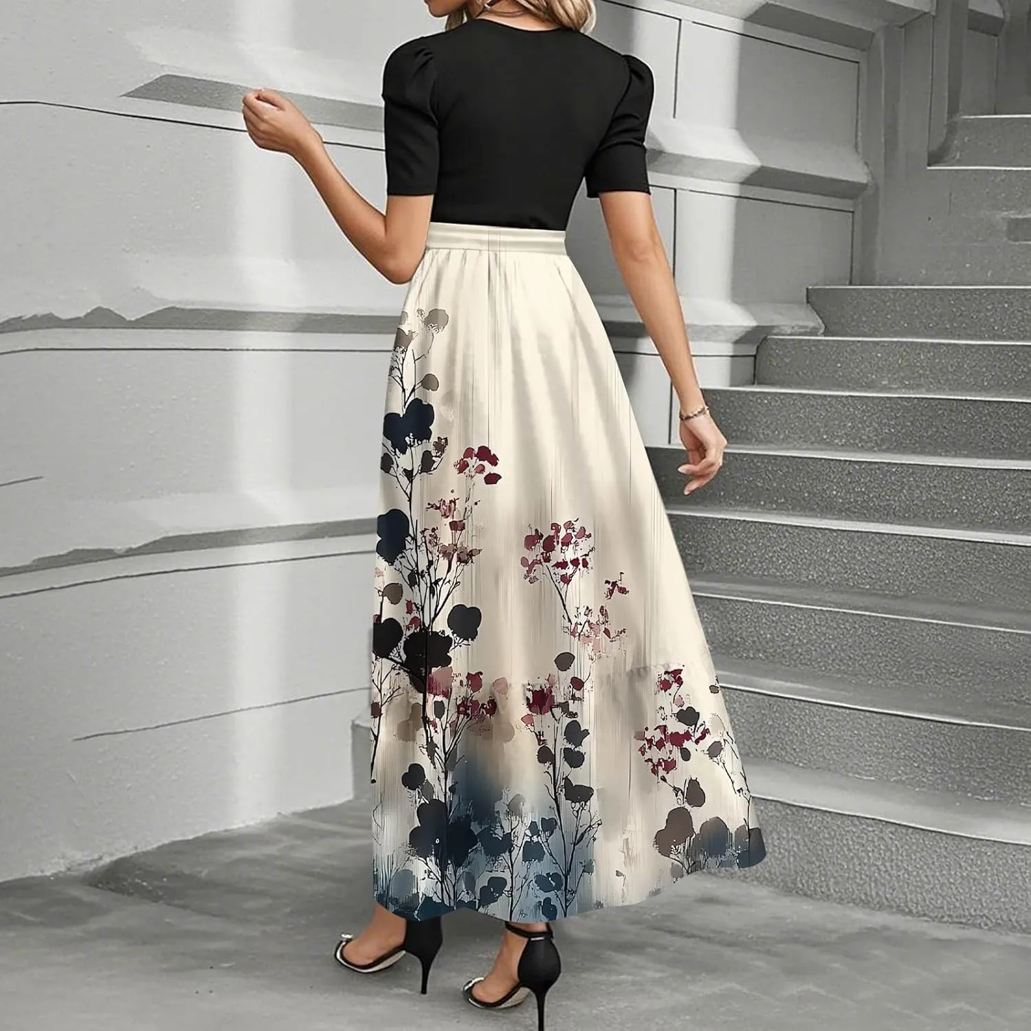 Beach Trendy Dresses for Women, 2025 Floral Print Maxi Jumpsuits for Women Spring Bow High Waisted Womens Romper