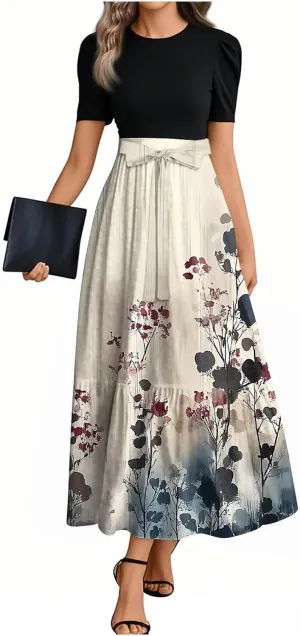 Beach Trendy Dresses for Women, 2025 Floral Print Maxi Jumpsuits for Women Spring Bow High Waisted Womens Romper