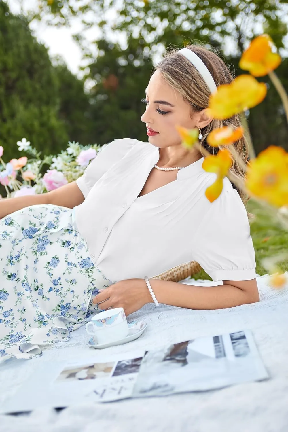 Belle Poque Womens Button Down Short Sleeve Blouses V Neck Pleated Dress Shirts Ladies Dressy Blouses Summer Casual