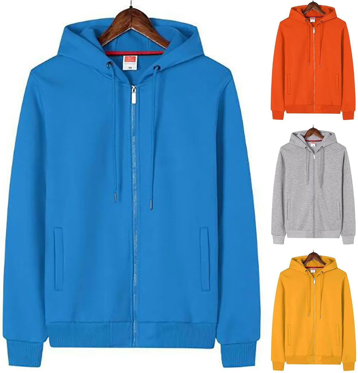 BIFUTON Men Hoodies Casual Hoodies for Men with Pockets Full Zip Long Sleeve Sweatshirt Solid Color Sports Hooded Tops