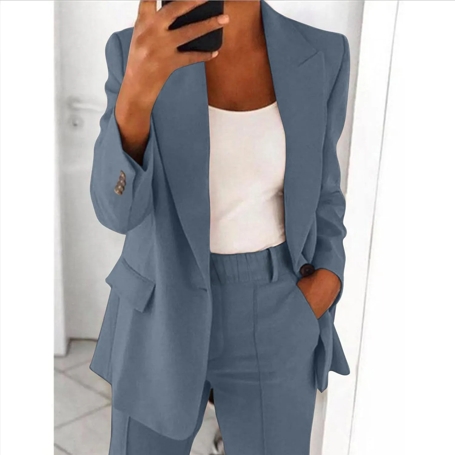 Blazer Sets Women 2 Piece Outfits Business Casual Outfits 2025 Dressy Casual Pant Suits Plus Size Wide Pants Suit Set