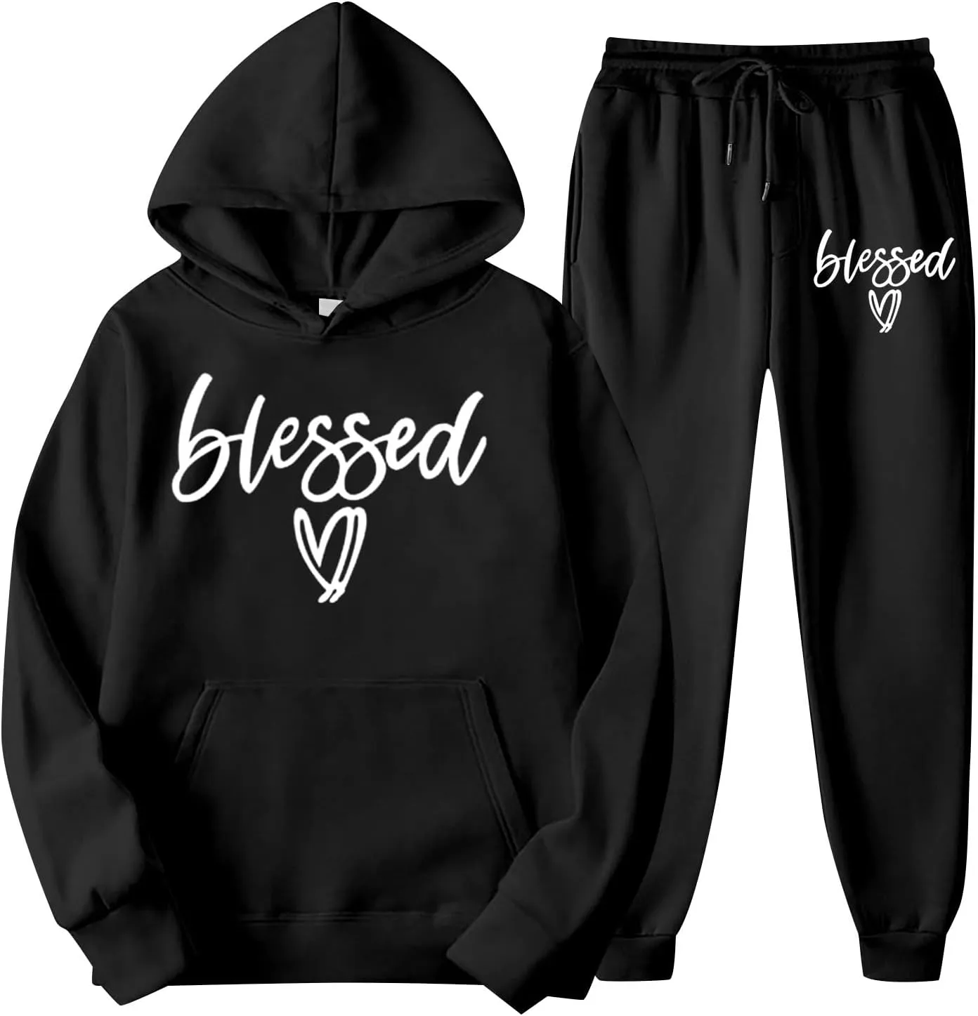 Blessed Heart Women Sweatsuit Casual Long Sleeve 2Pcs Outfits Hoodie Sweatsuits and Jogger Pants Athletic Clothing Set