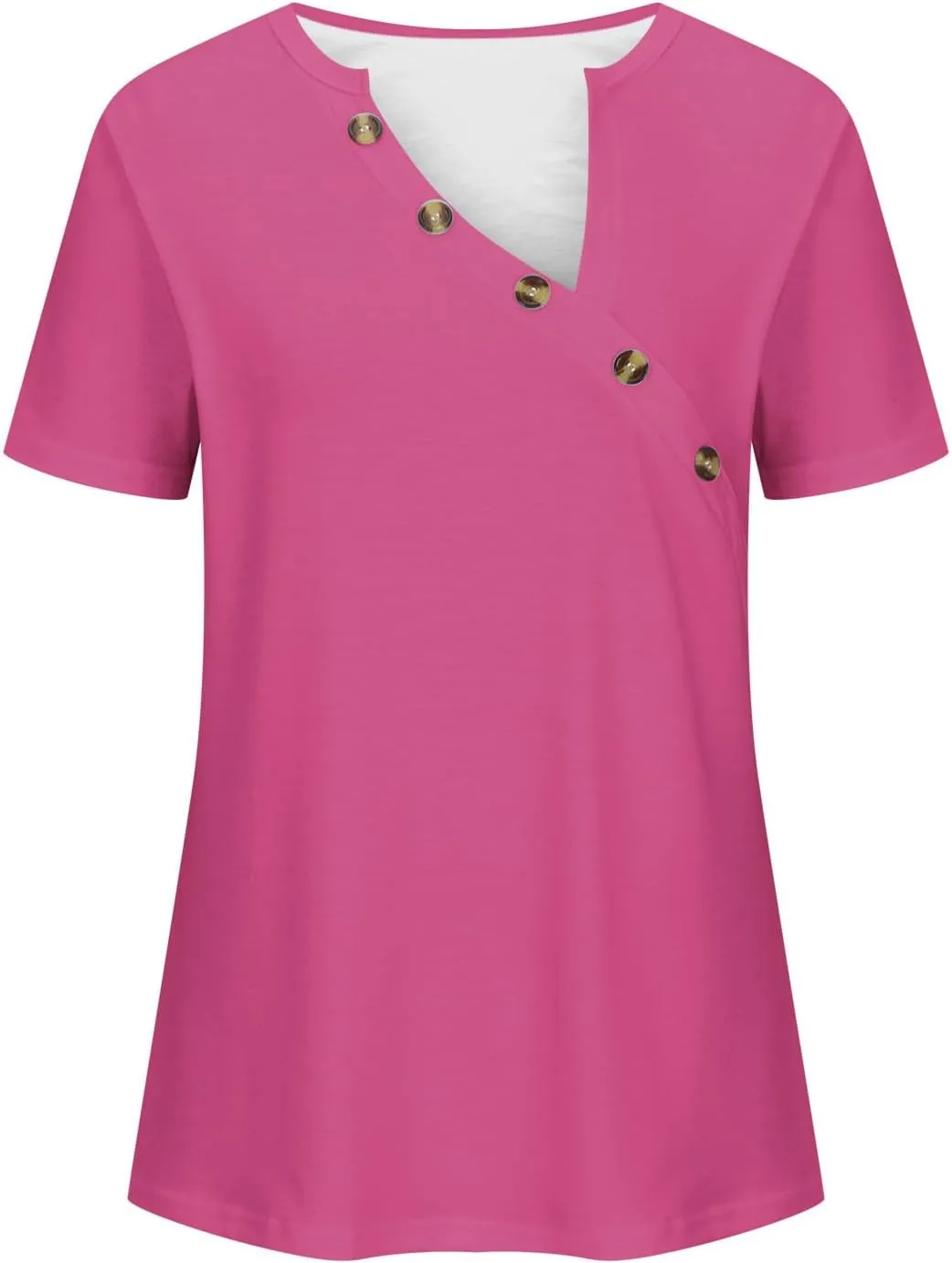 Blouses for Women Business Casual Short Sleeve V Neck Buttons Shirts Summer Slim Fit Solid Tunic Tops Trendy Clothes