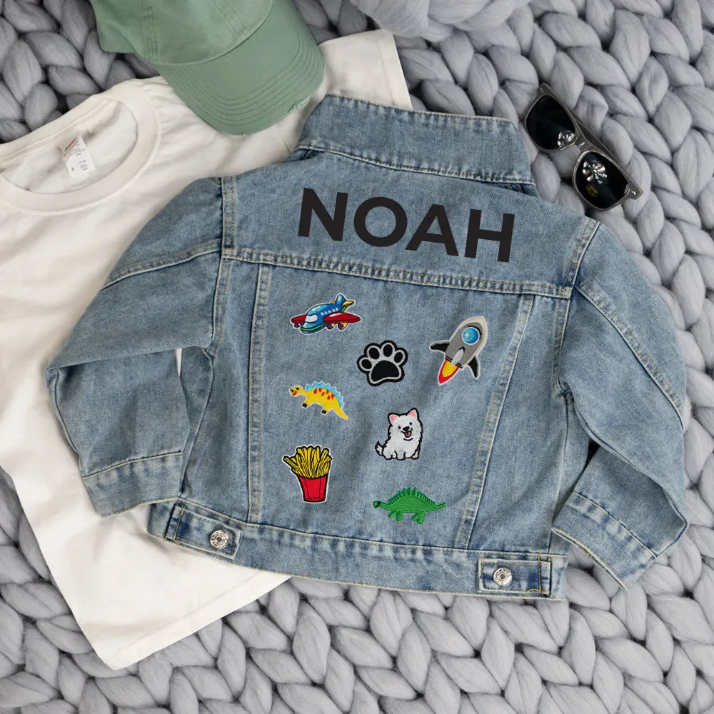(Blue Denim) Patch Denim Jacket for Kids