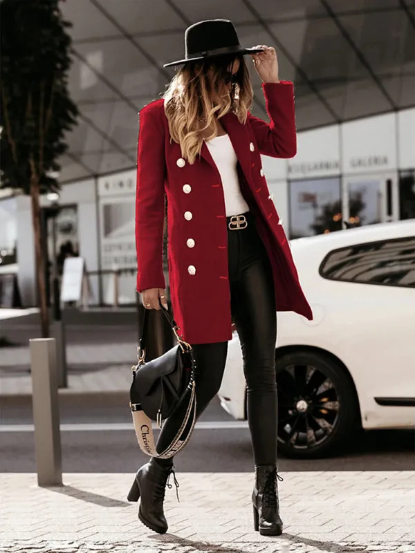 Blue Zone Planet |  Autumn and winter long sleeve double breasted woolen coat
