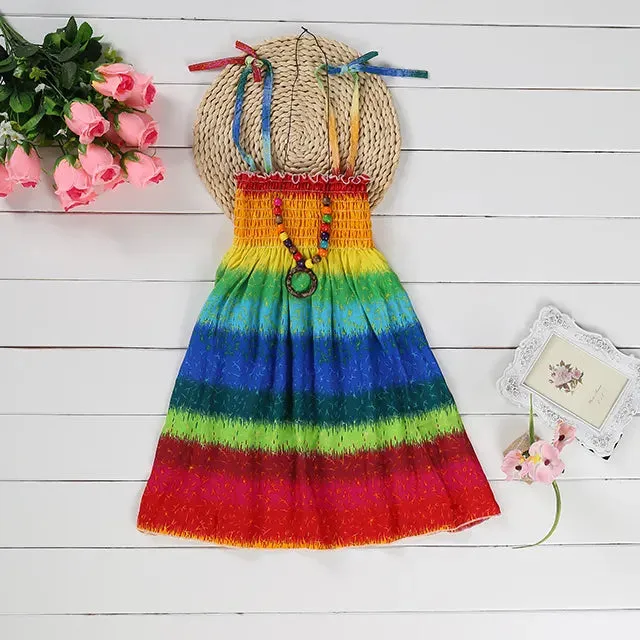 Bohemian Style Kids Girls Floral Sling Ruffles Beach Dresses