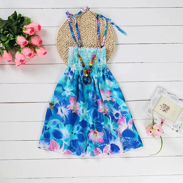 Bohemian Style Kids Girls Floral Sling Ruffles Beach Dresses