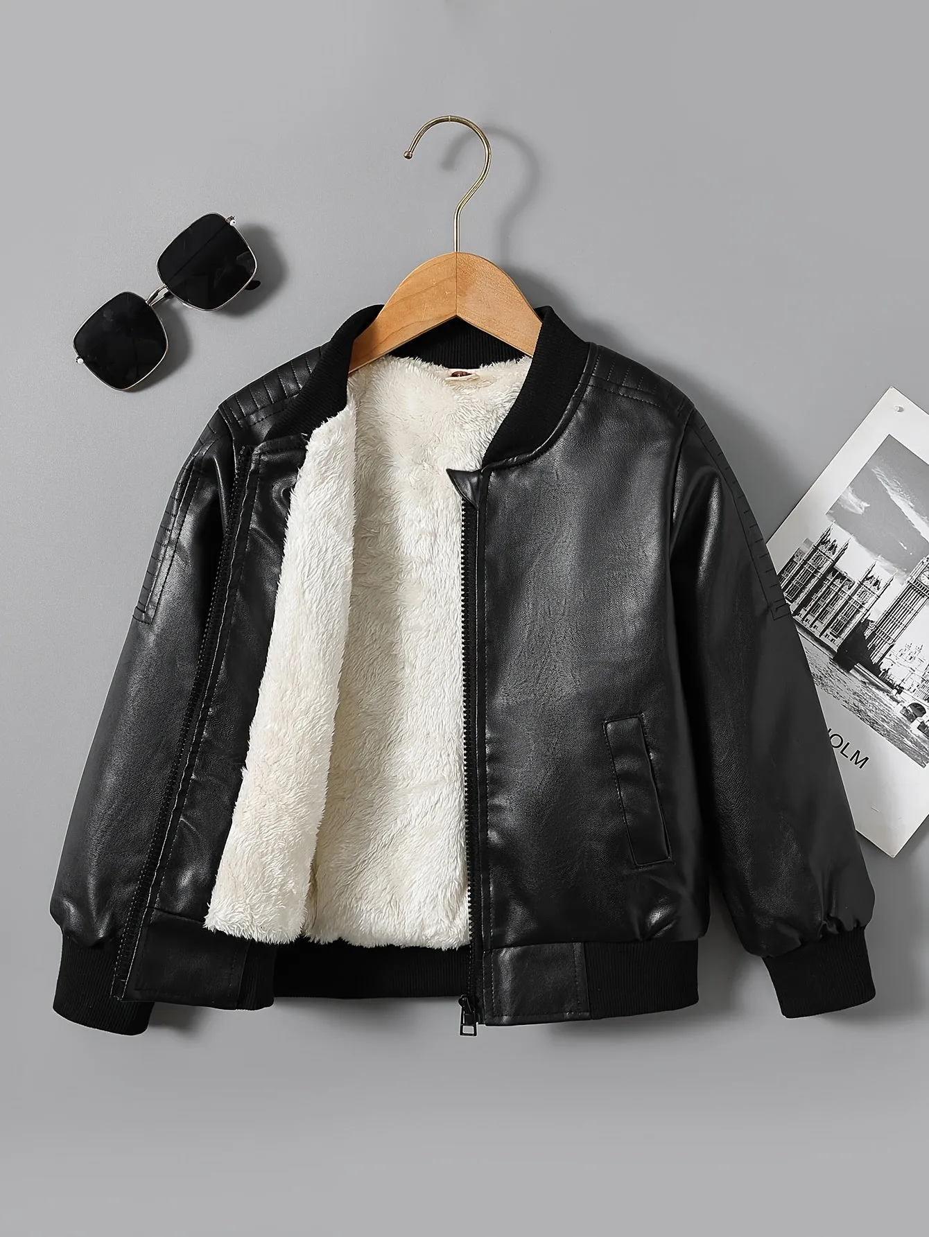 Boys Fleece-Lined Zip-Up Jacket – Warm Stand Collar Outerwear
