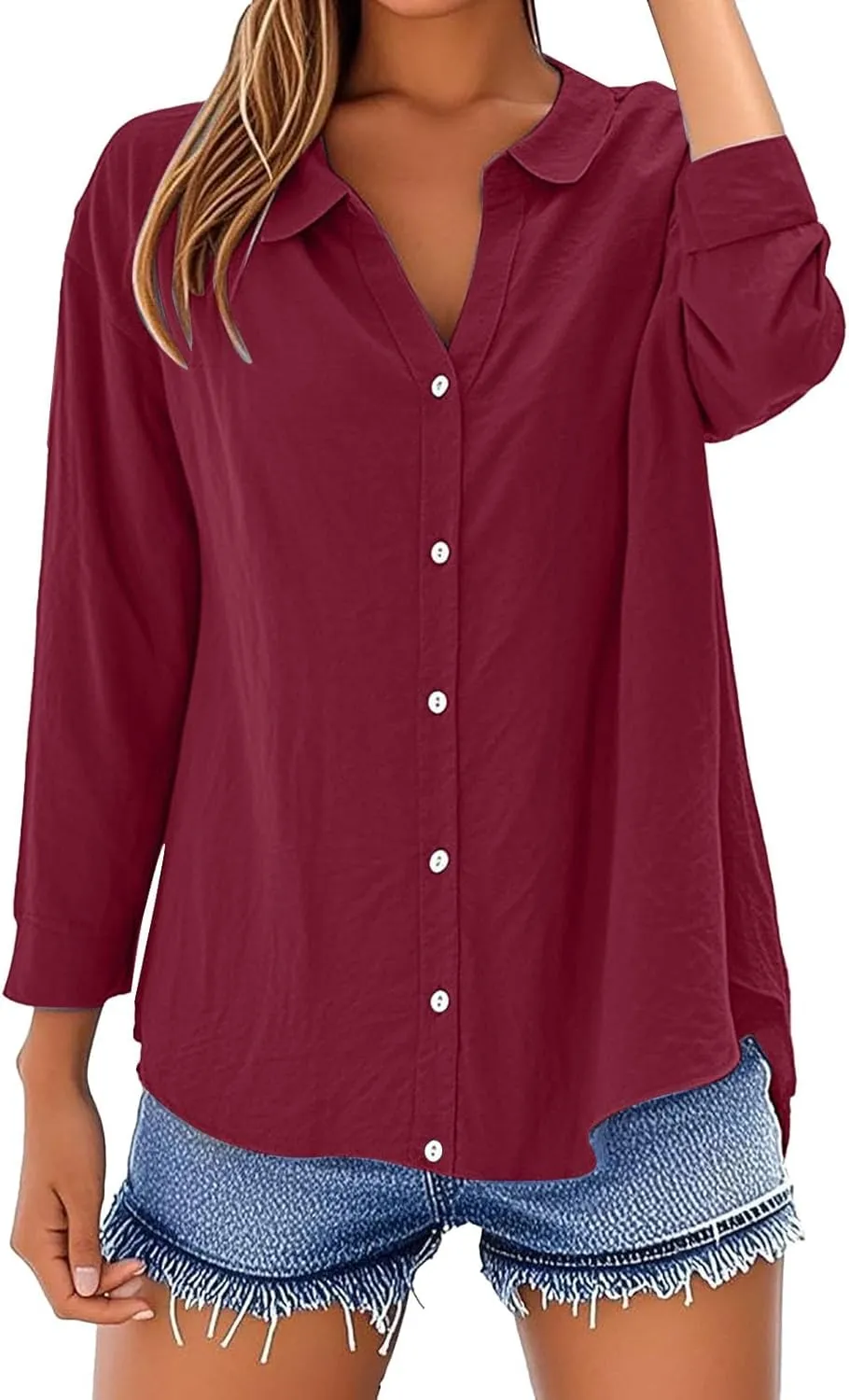 Breathable Linen Button-Up Top - Women's Soft Short Sleeve Blouse, Lightweight, Sheer-Resistant