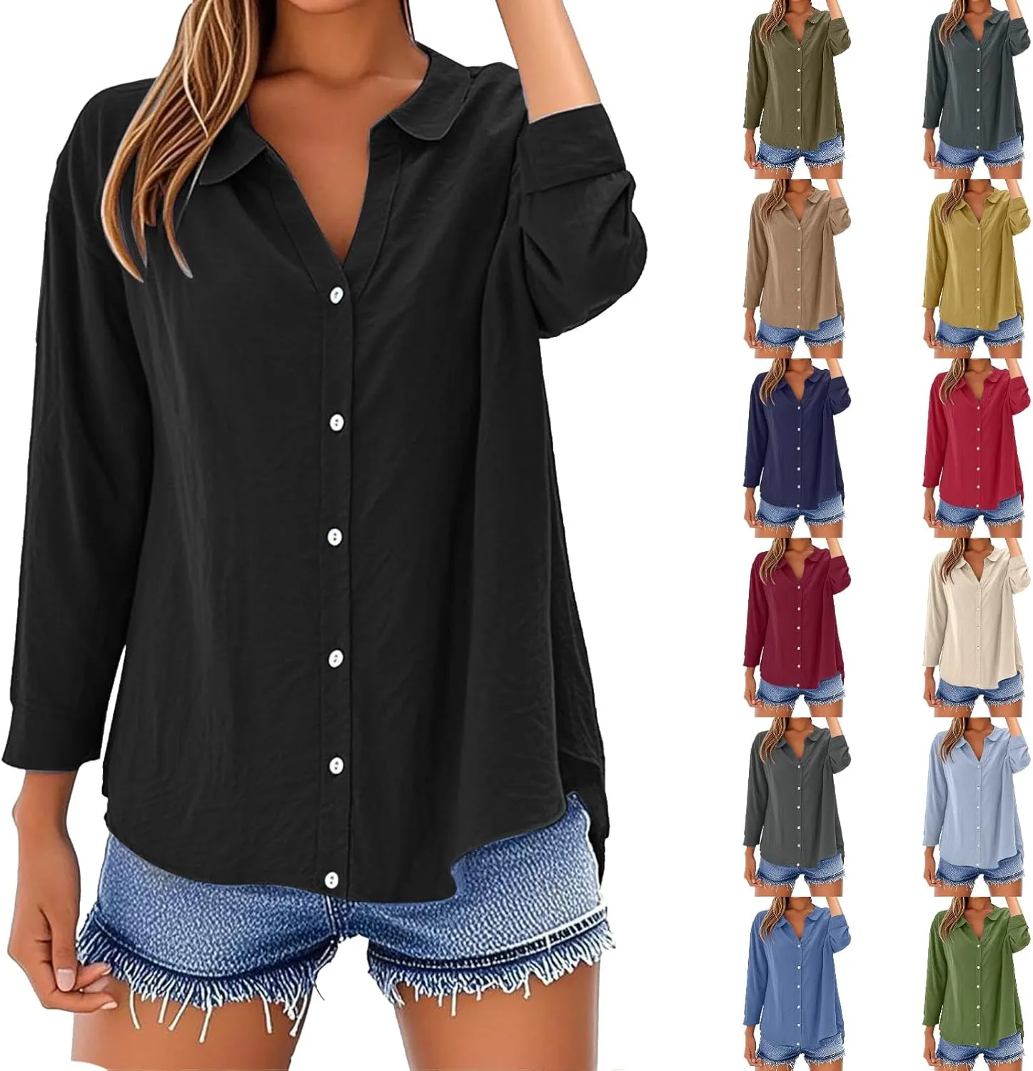 Breathable Linen Button-Up Top - Women's Soft Short Sleeve Blouse, Lightweight, Sheer-Resistant