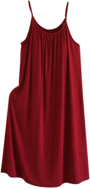 Built-in Bra Cami Nightgown for Women Soft Modal Camisole Sleepwear Loose Summer Spaghetti Strap Sleeveless Nightdress