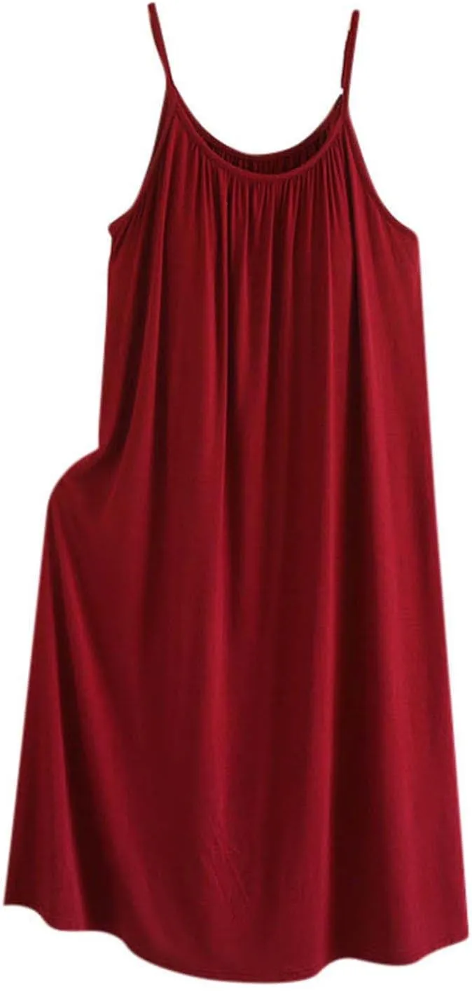 Built-in Bra Cami Nightgown for Women Soft Modal Camisole Sleepwear Loose Summer Spaghetti Strap Sleeveless Nightdress
