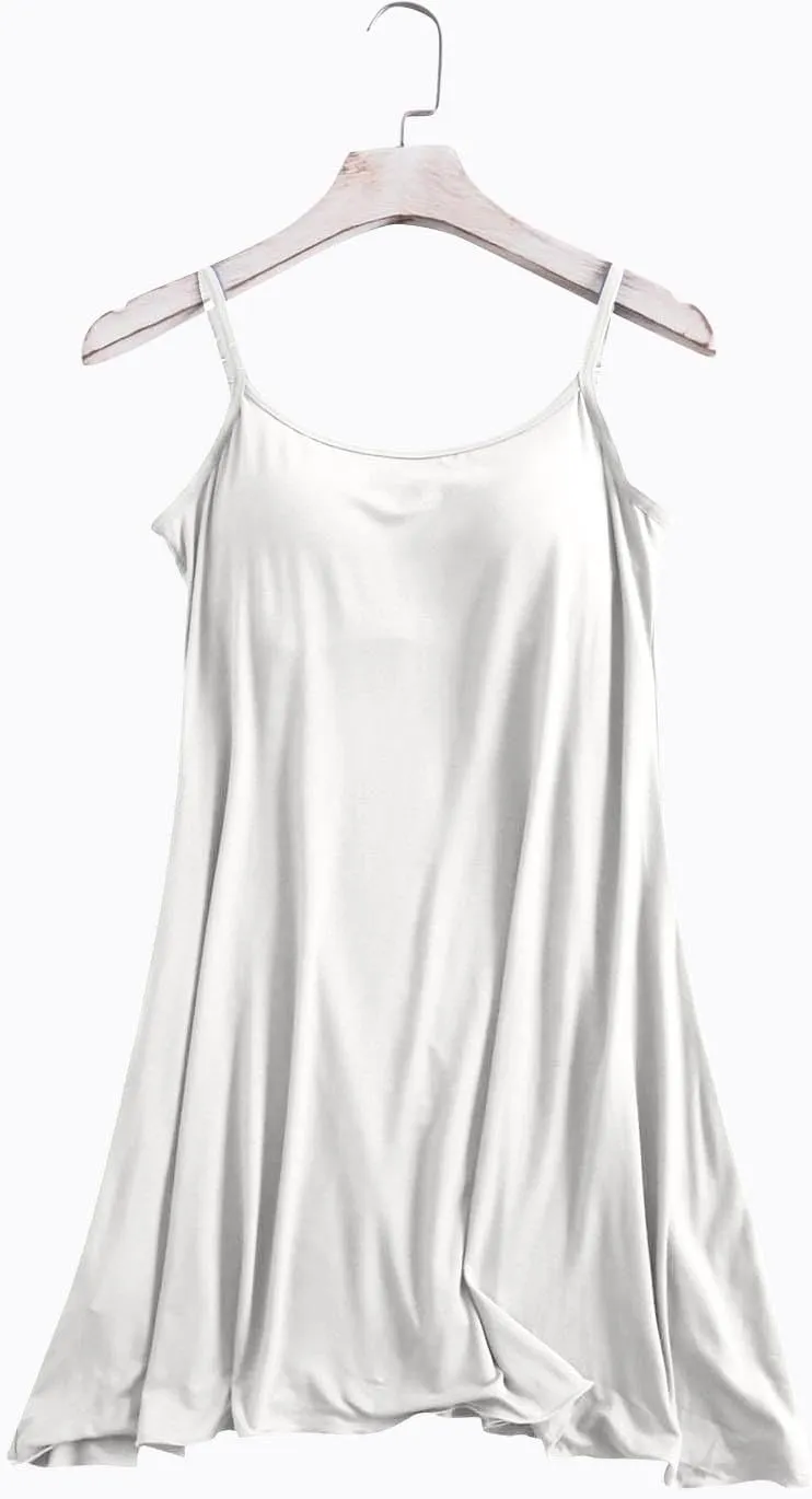 Built-in Bra Cami Nightgown for Women Soft Modal Camisole Sleepwear Summer Adjustable Spaghetti Strap Sleeveless Nightdress