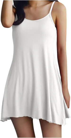 Built-in Bra Cami Nightgown for Women Soft Modal Camisole Sleepwear Summer Adjustable Spaghetti Strap Sleeveless Nightdress