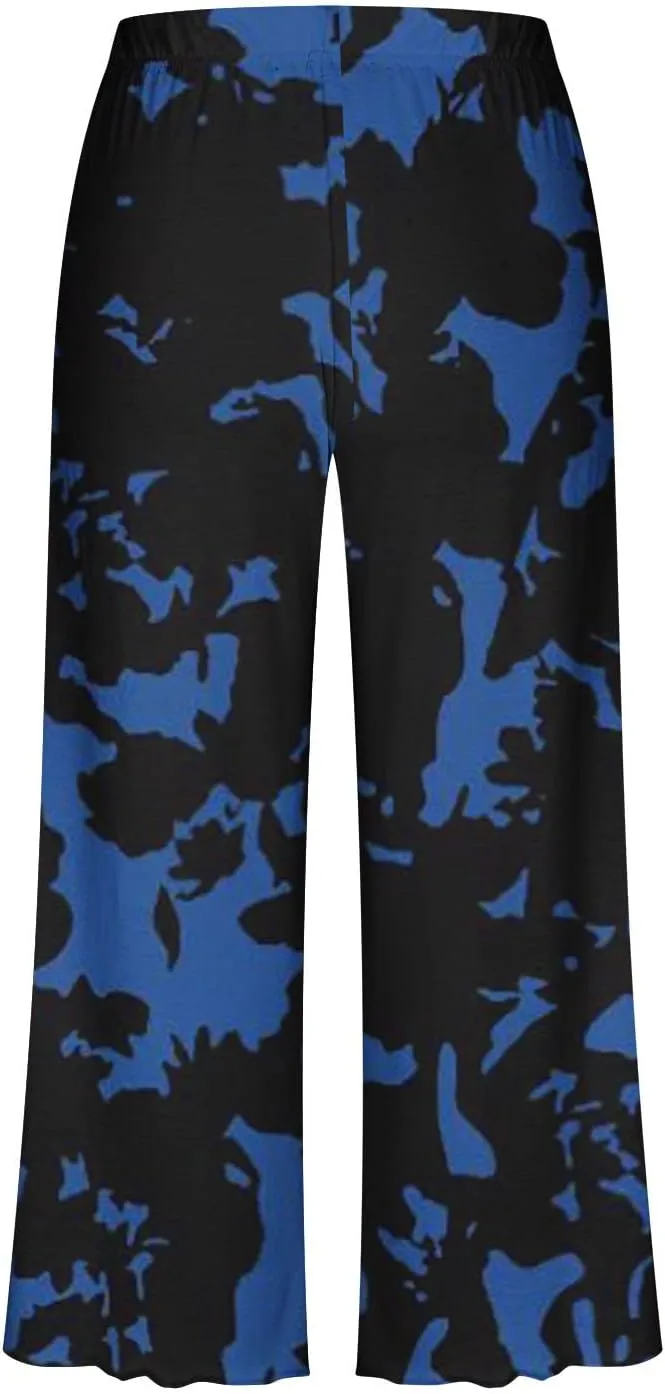 Capris Pajamas for Women Floral Print Summer Short Sleeve Sleepwear Top and Capri Pants Pjs Loungewear Sets with Pockets