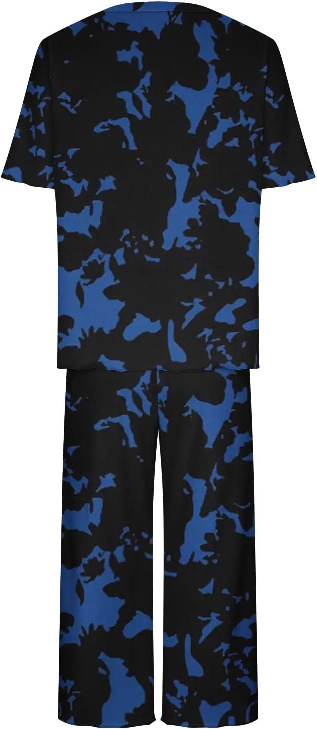Capris Pajamas for Women Floral Print Summer Short Sleeve Sleepwear Top and Capri Pants Pjs Loungewear Sets with Pockets